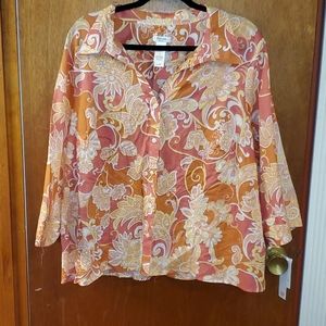 Liz & co melon floral blouse 2XL NWT